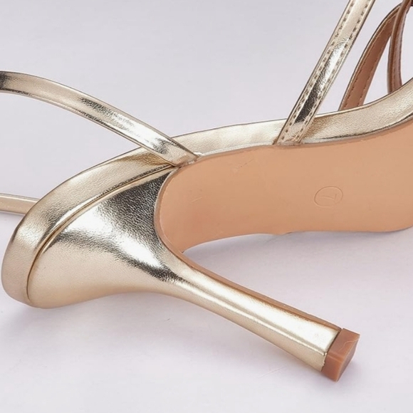 Elisabet Tang Gold Lace Up Square Open Toe Thong 4 inch Heeled SanDals Size 8.5 - Picture 8 of 12